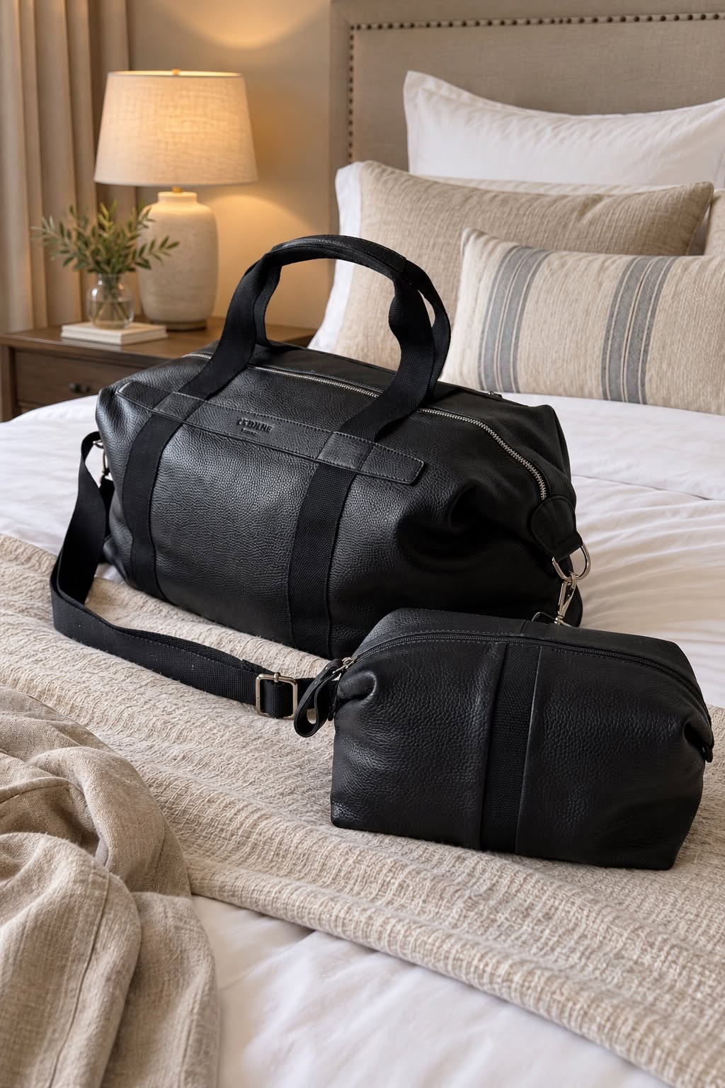 Set sac week-end - cuir noir