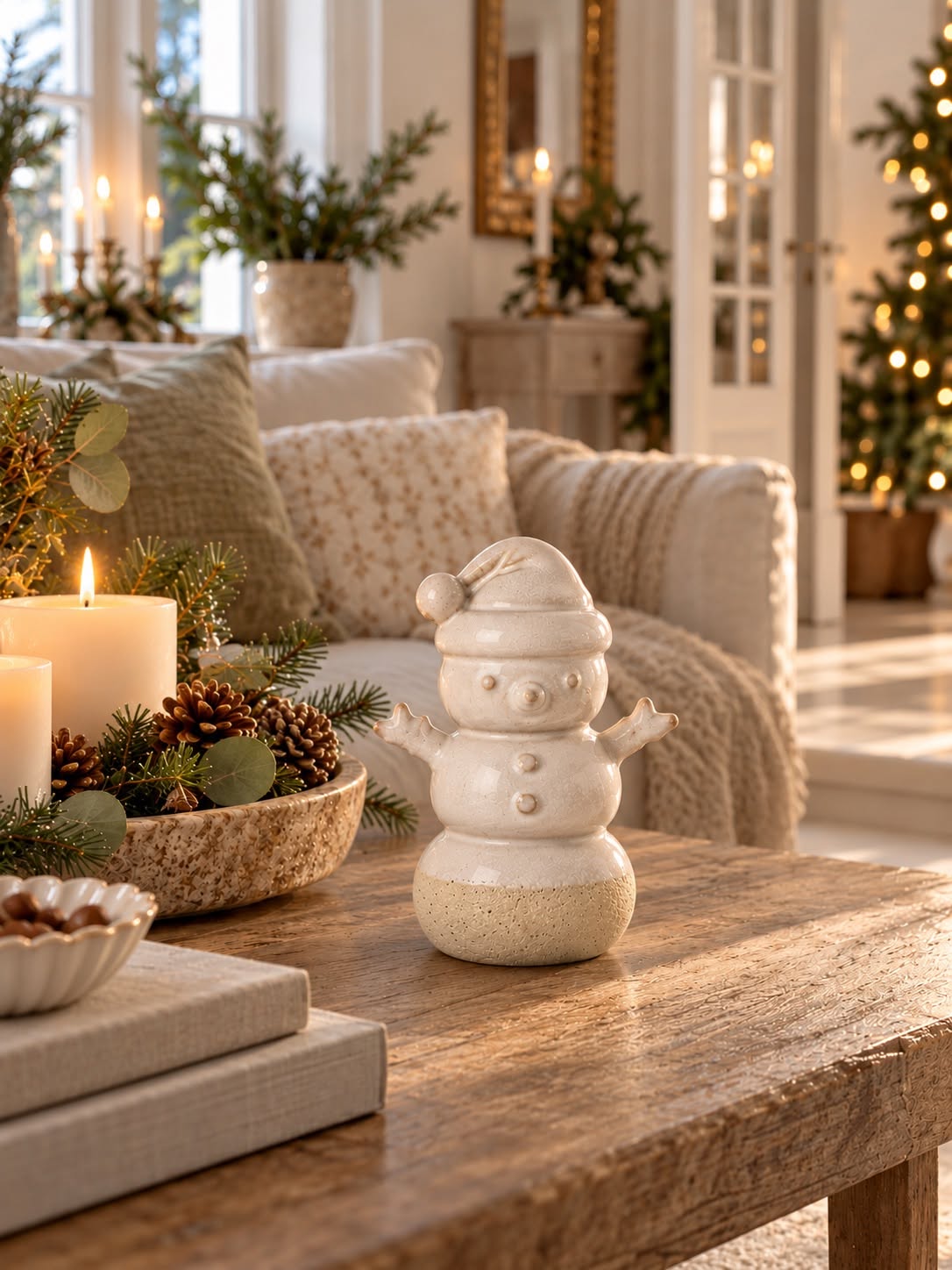 Bonhomme de neige en céramique – figurine de Noël