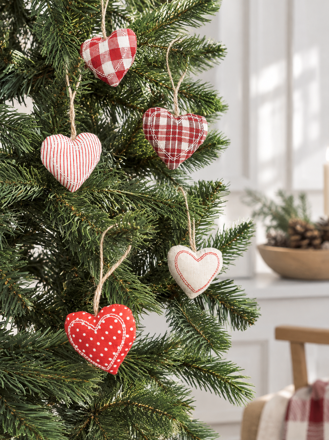 Cœurs de Noël à suspendre - 6 pcs.