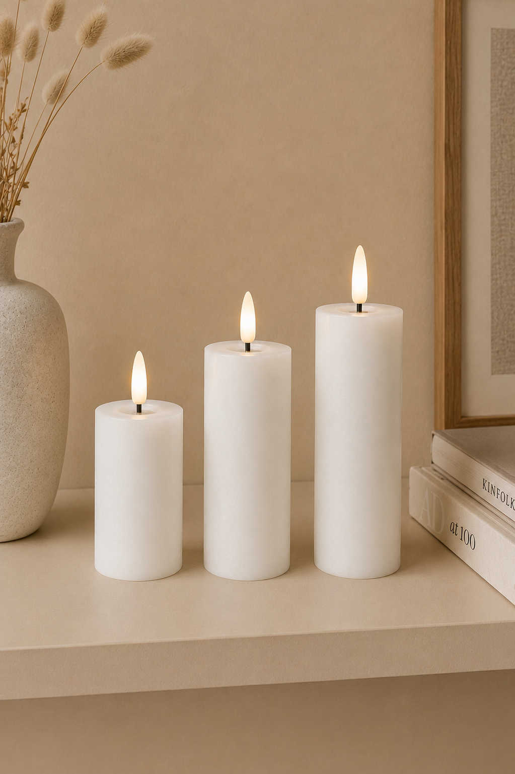 Bougies LED blocs / Blanc – lot de 3 avec télécommande