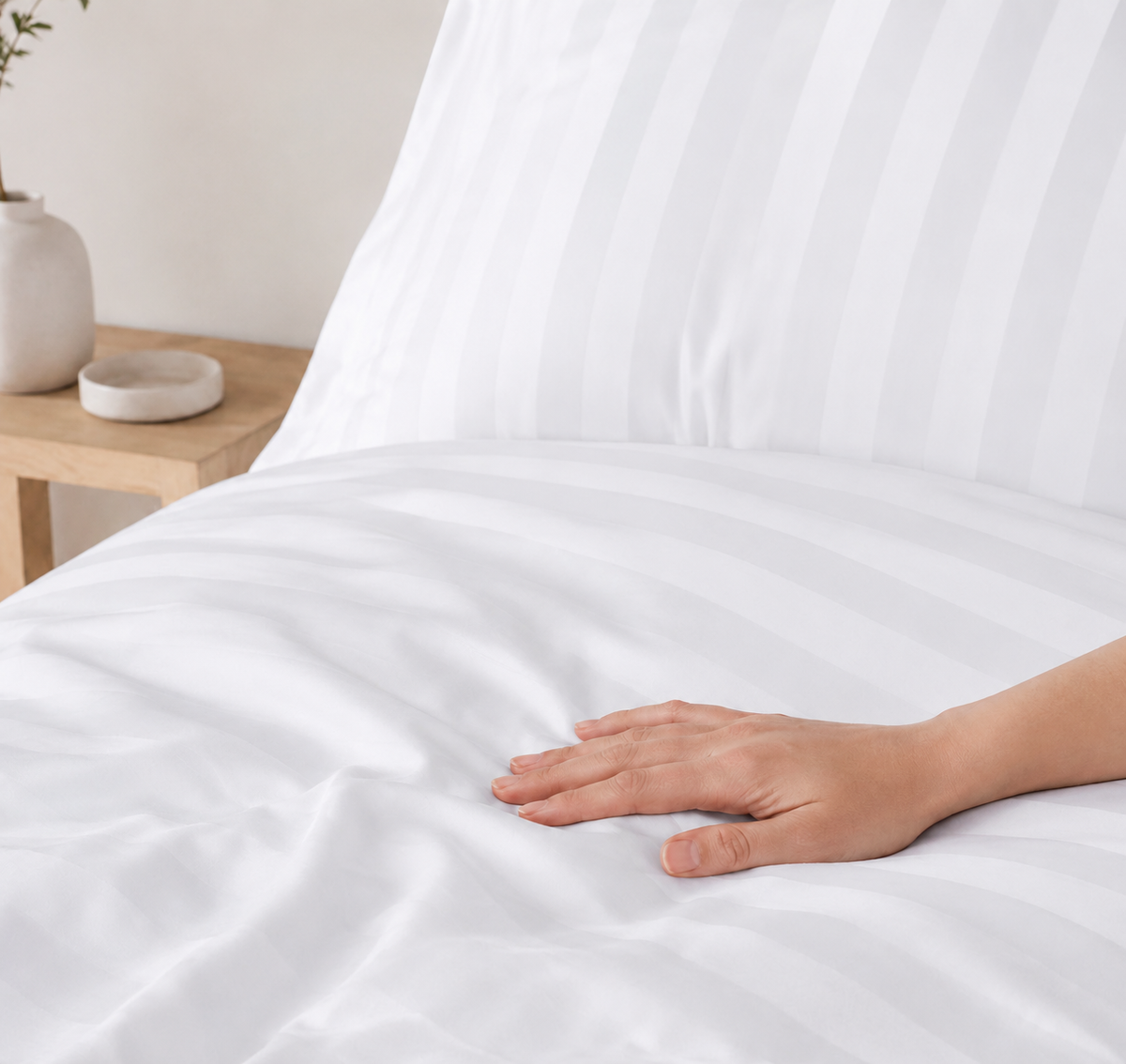 Parure de lit en satin de bambou, Satin blanc 140x200