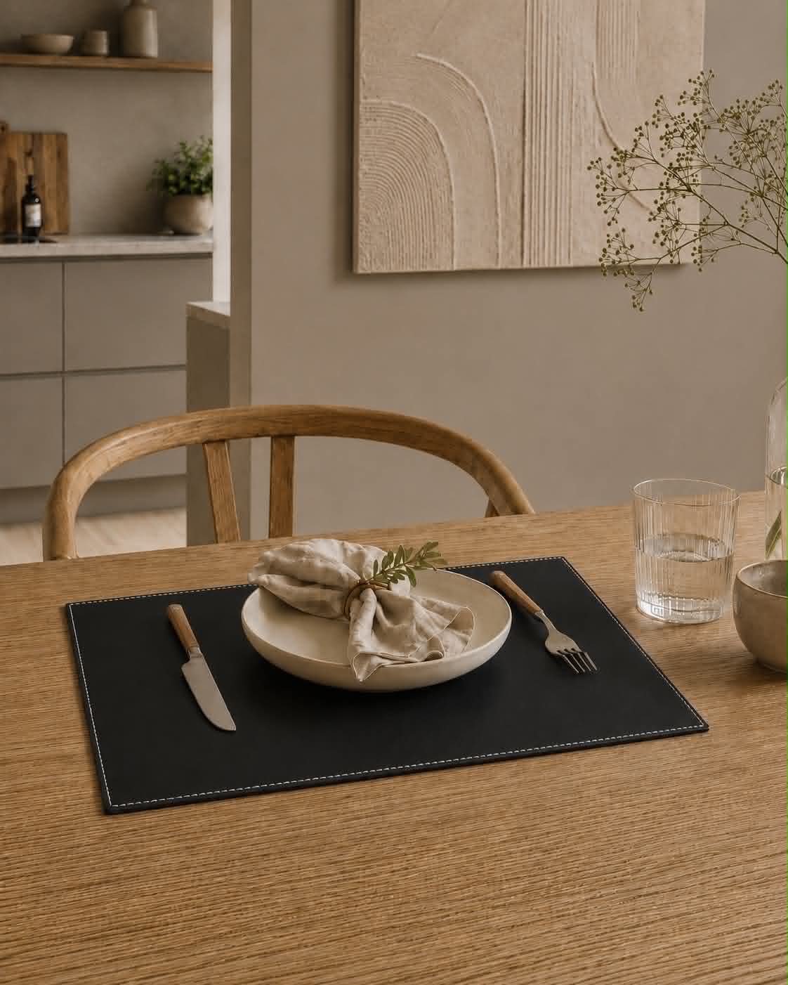 Set de table – Noir 30x45 avec couture blanche