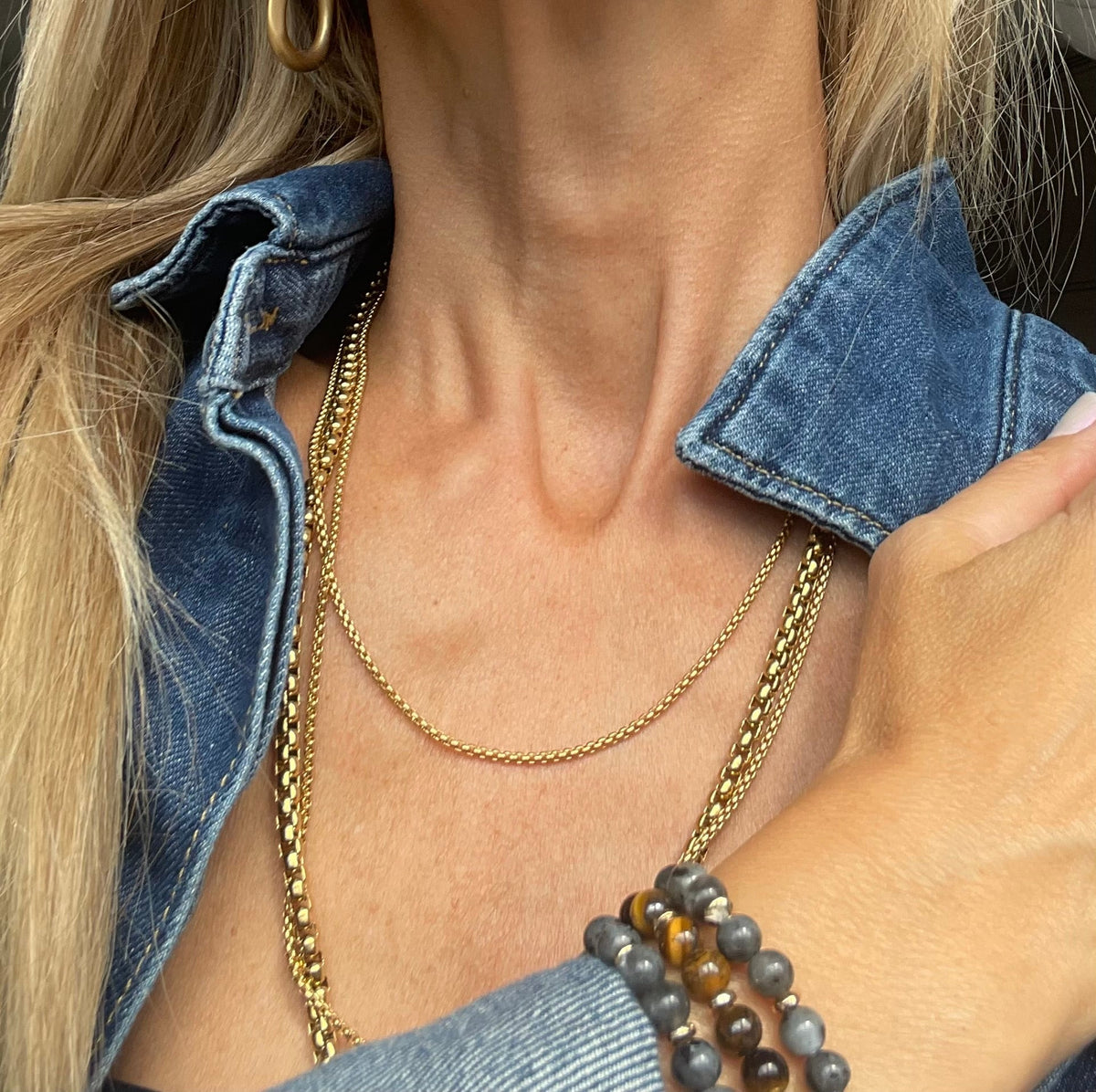 Collier Roseanne plaqué or 18 k - 59 cm