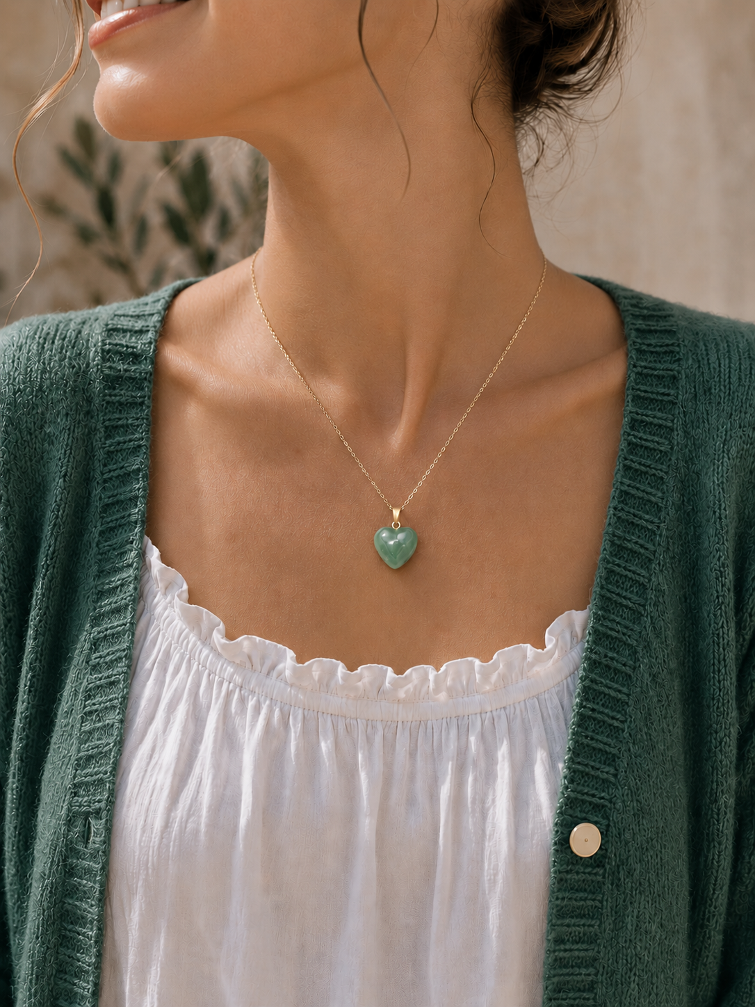 Collier Laia Pierre naturelle/Cœur - Jade vert