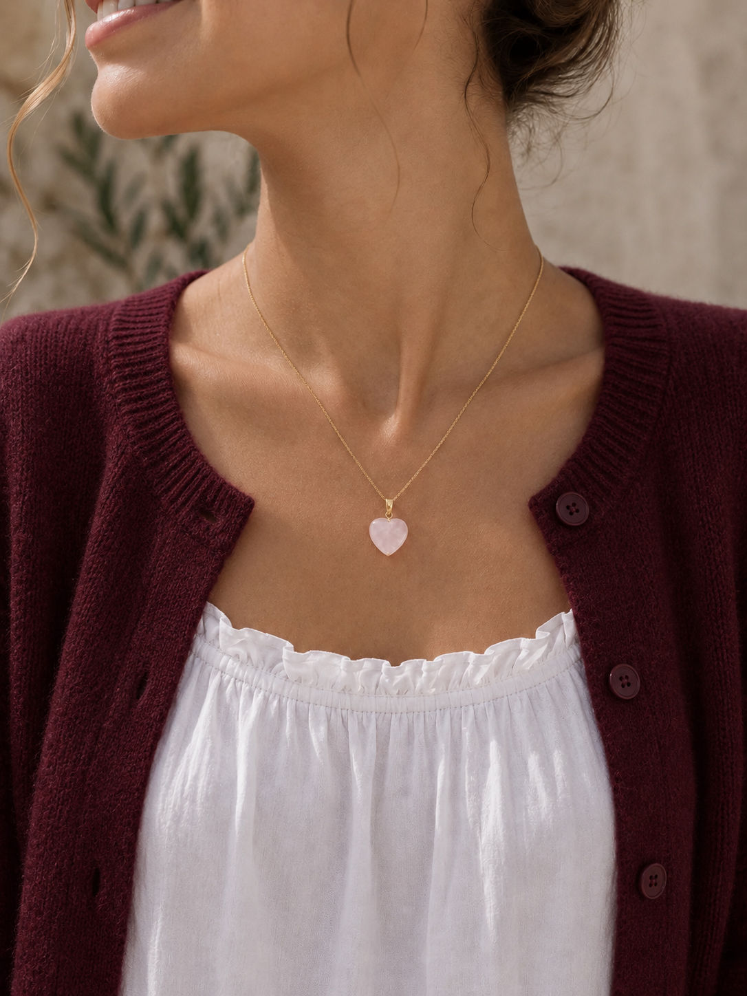 Collier Laia Pierre naturelle/Cœur - Rose poudré