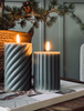 Bougie LED cylindrique / Design – lot de 2 vert rayé