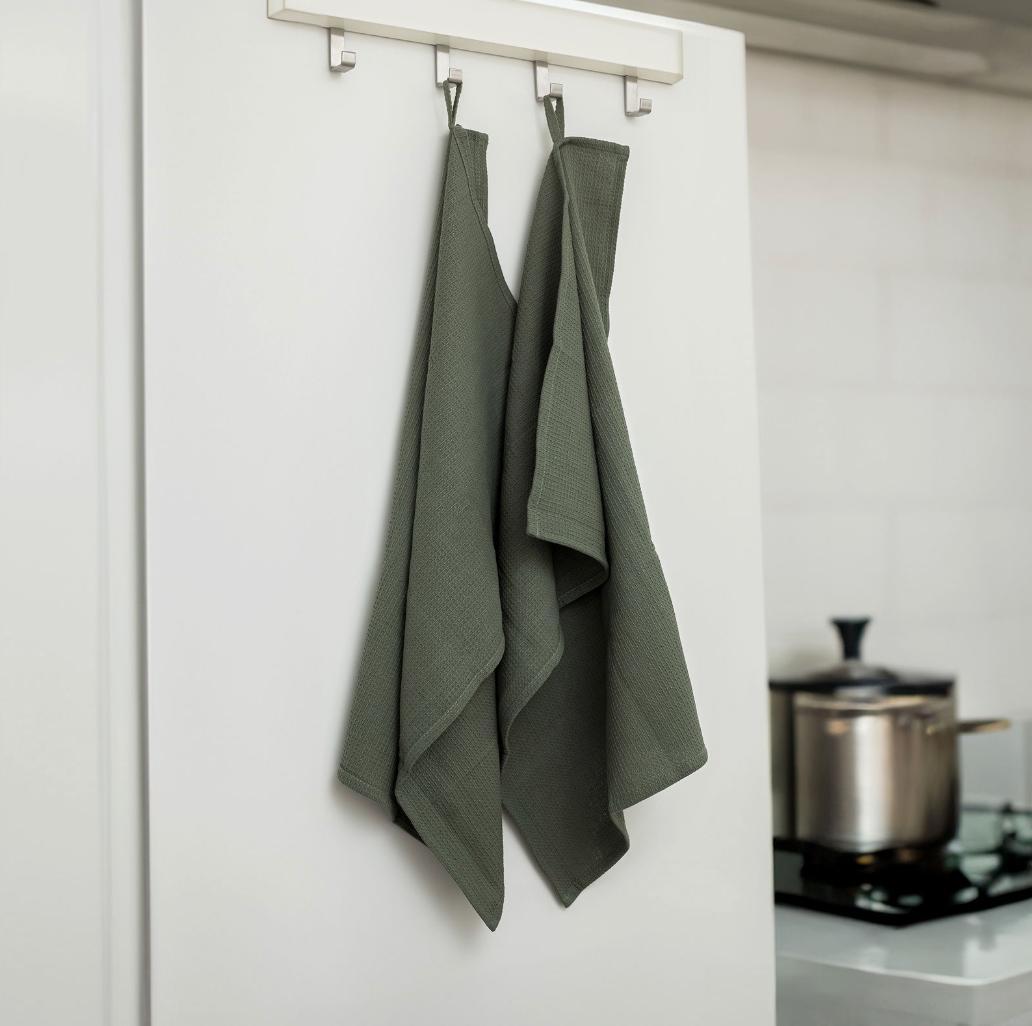 Torchons 2 pcs – Gaufré olive