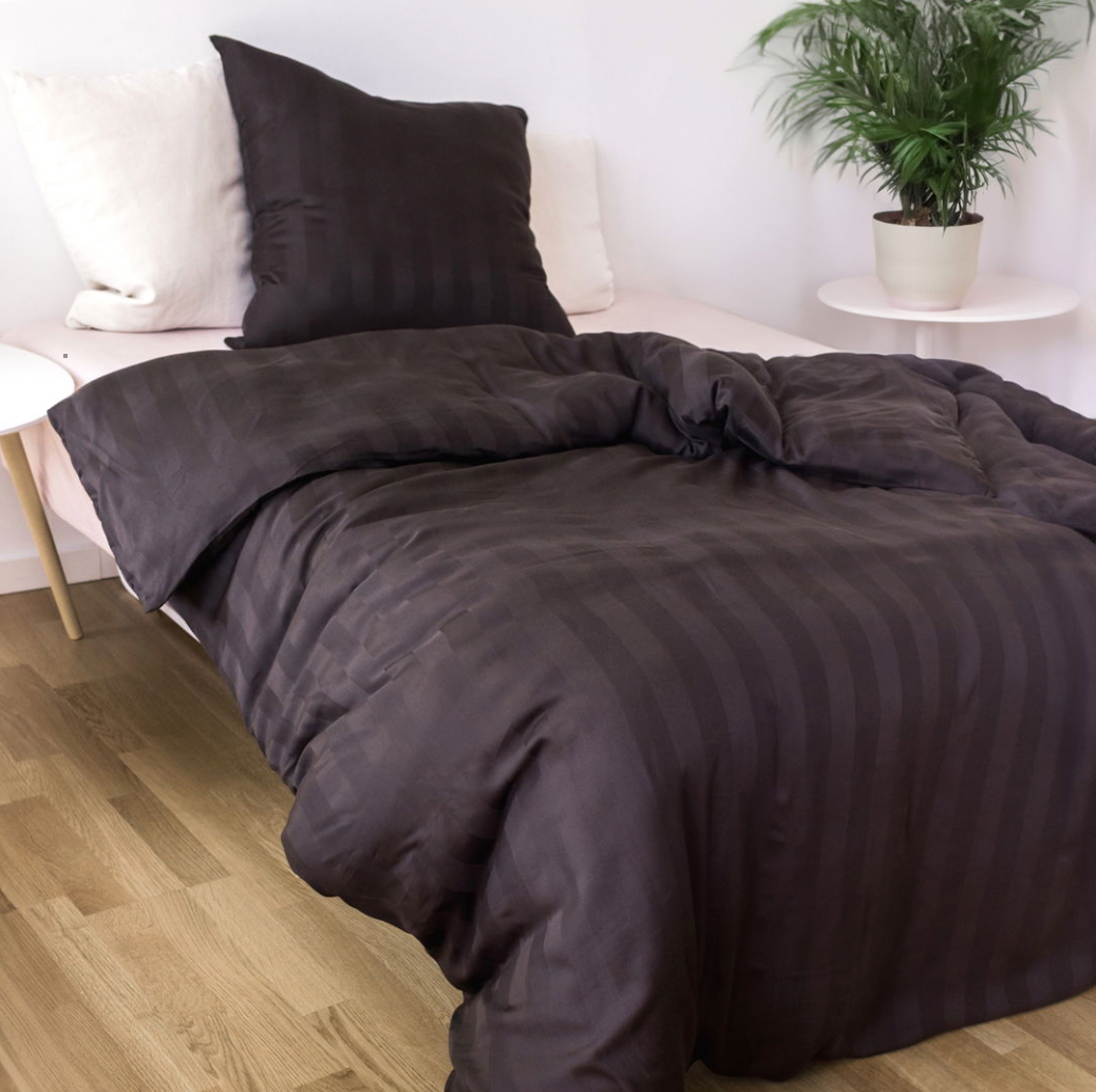 Parure de lit en satin de bambou, marron, 140x200 - 63x60
