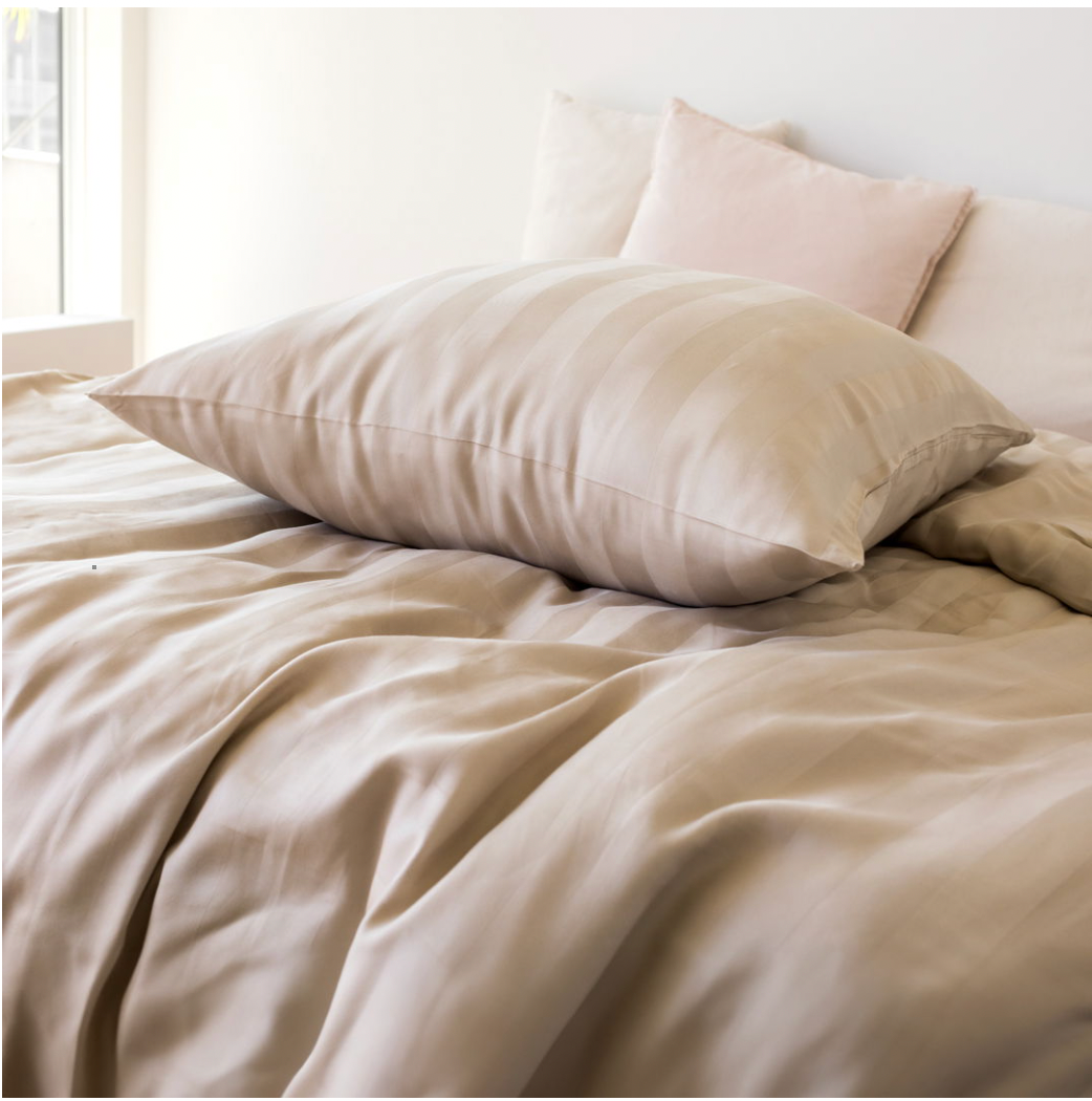 Parure de lit en satin de bambou, beige, 140x200 - 63x60