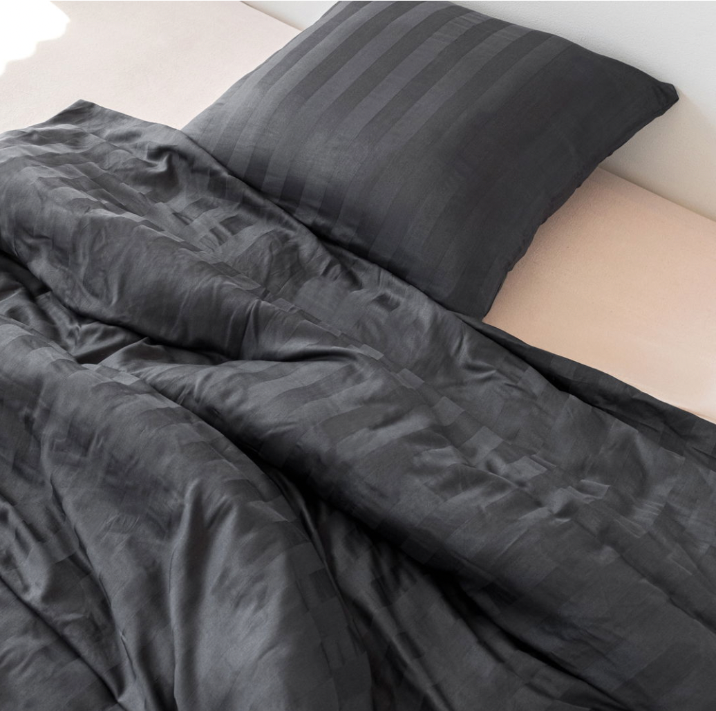 Parure de lit en satin de bambou, gris anthracite, 140x200 - 63x60