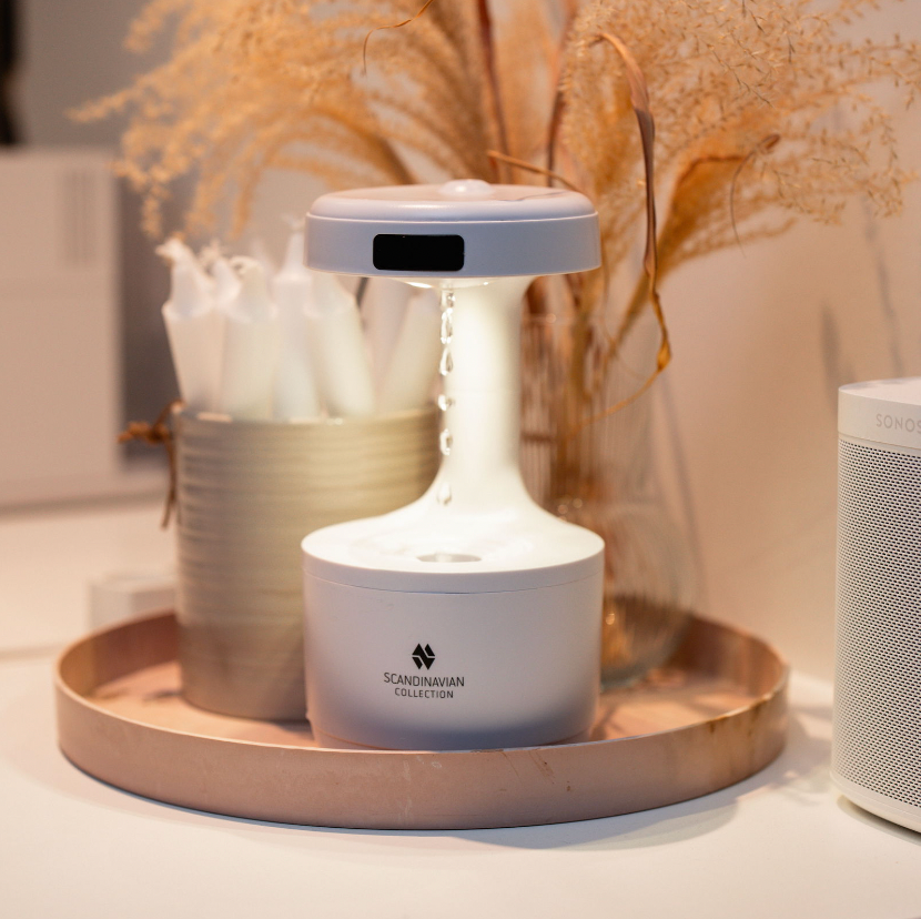 Humidificateur avec effet antigravité, gouttes d’eau et horloge