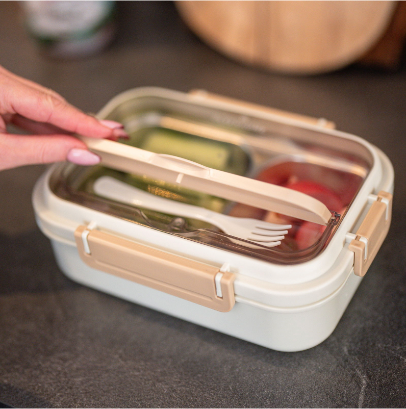 Lunch box à 2 compartiments gris + beige