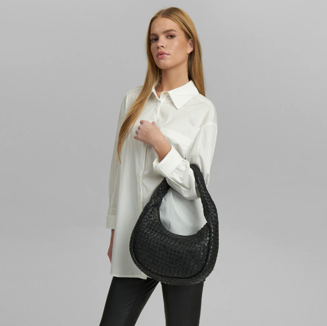 Élégant sac bandoulière tressé à la main - Black