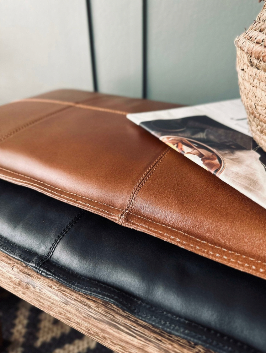 Coussin en cuir 120 cm - Cognac cuir de buffle