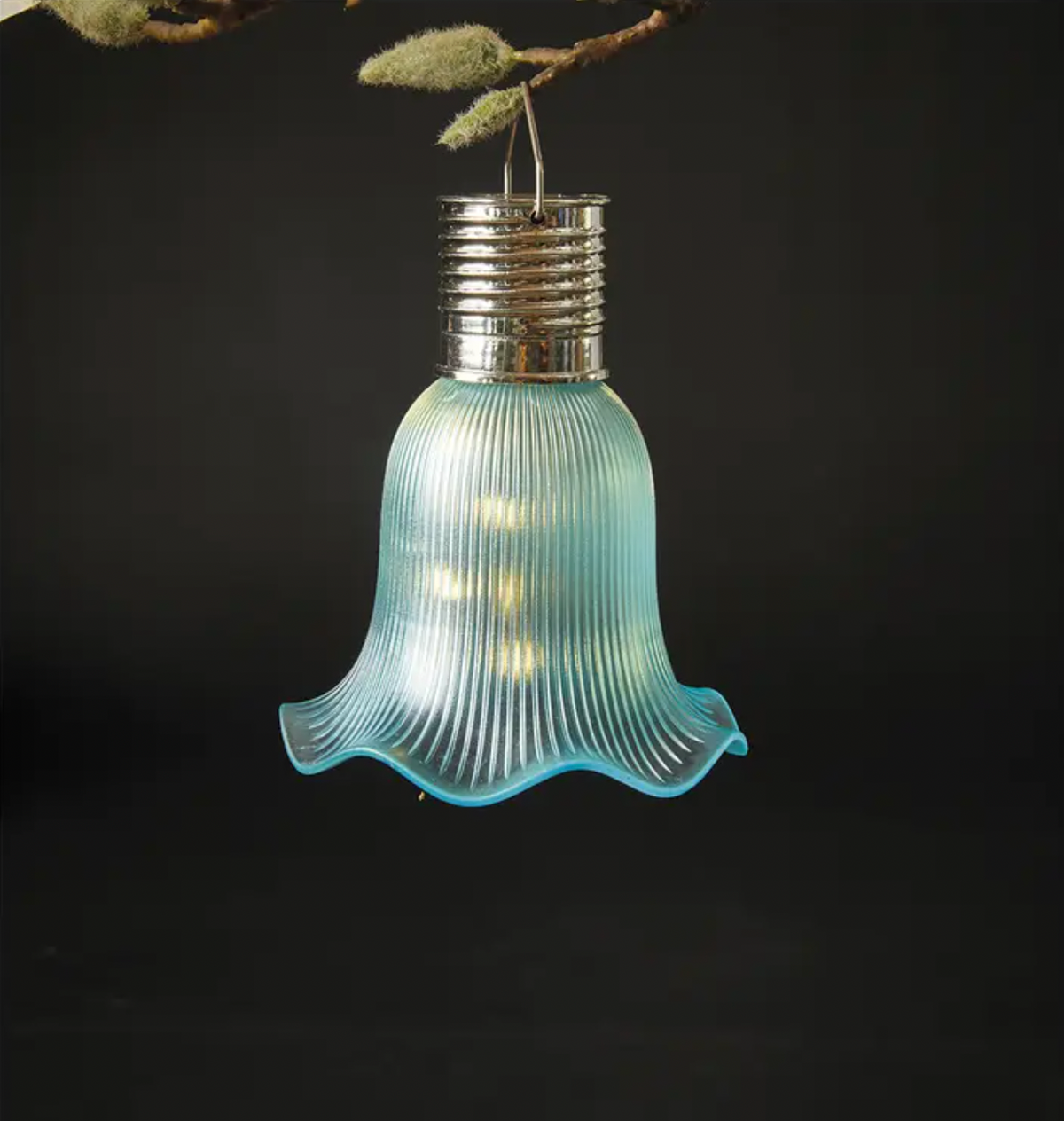 Lampion fleur avec panneaux solaires - Aqua