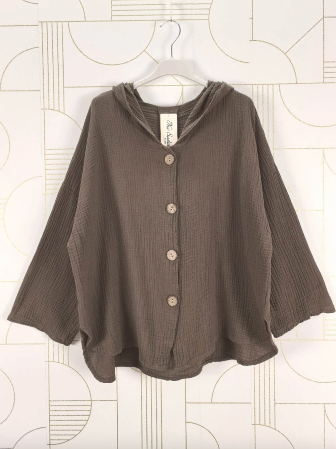 Cardigan en coton léger gaufré - Brown