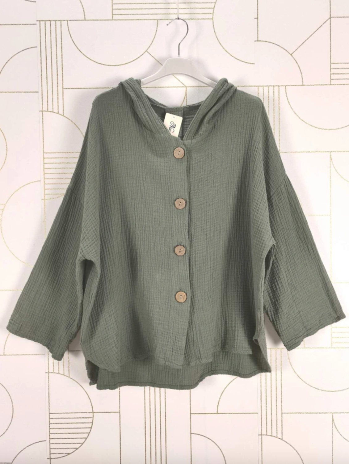 Cardigan en coton léger gaufré - Kaki
