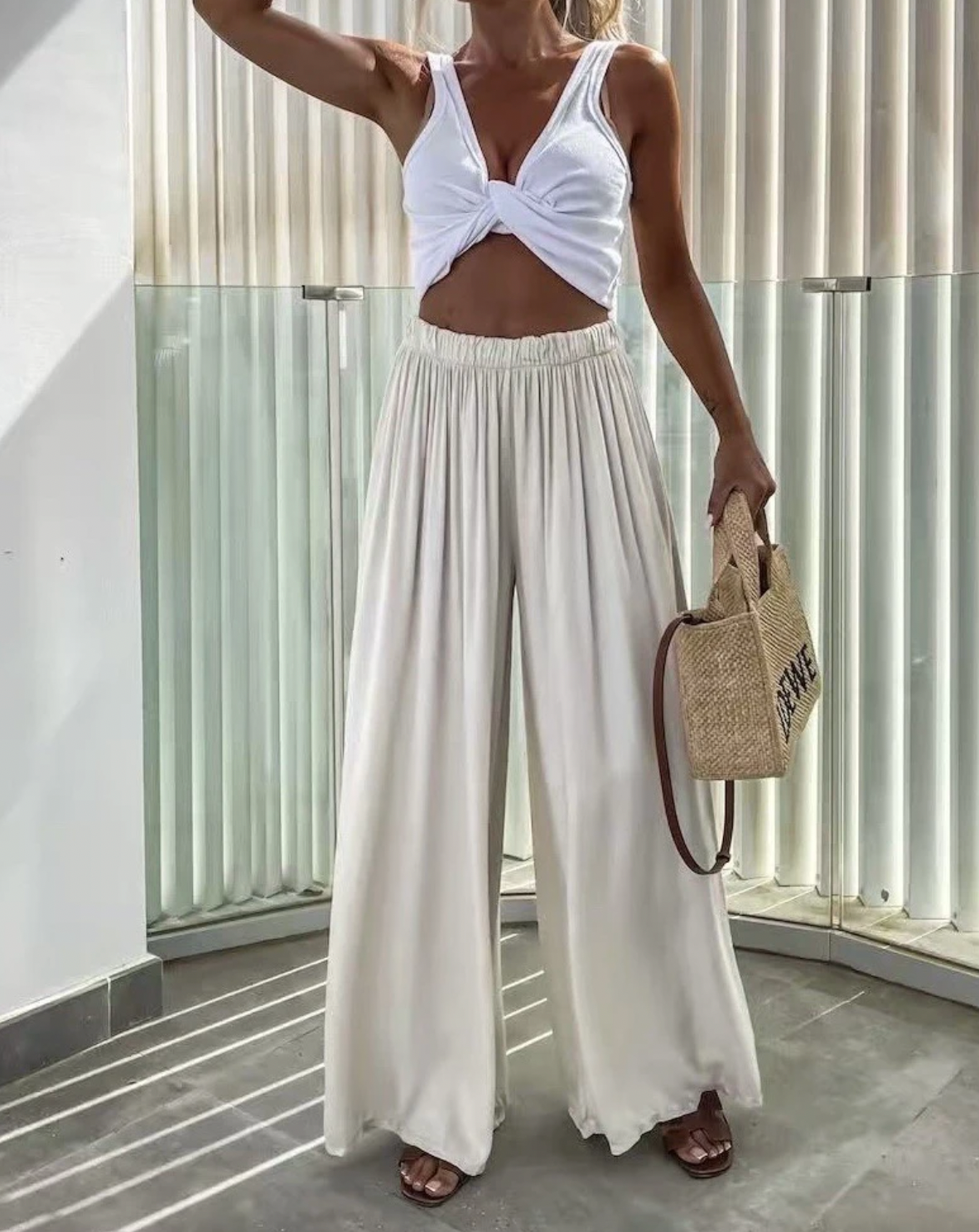 Pantalon en viscose beige