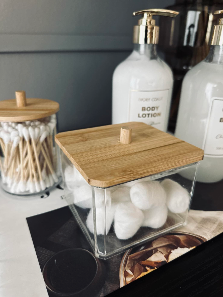 Organisateur de maquillage - Acrylique avec couvercle en bambou