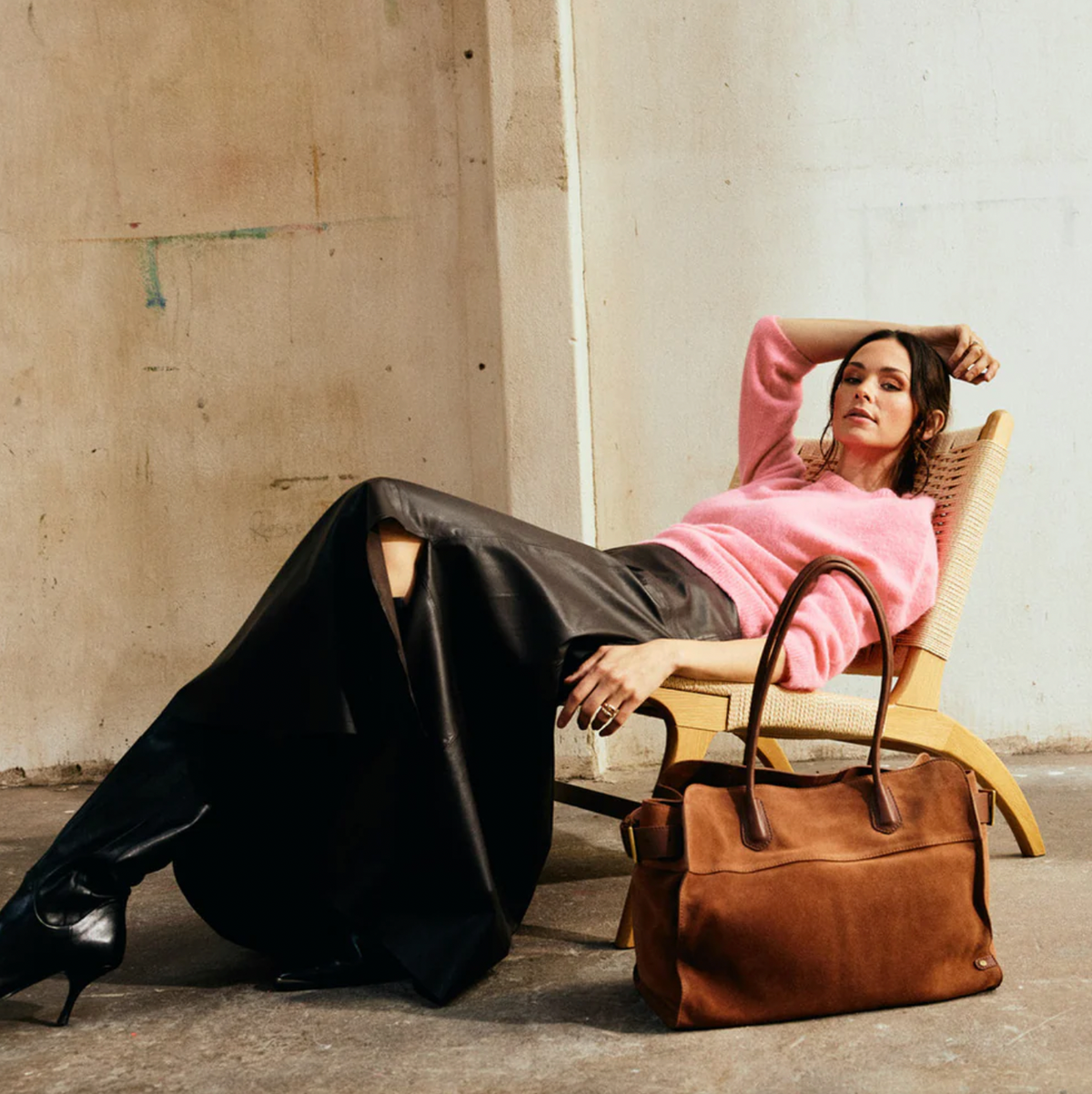 Shopper en daim - Cognac