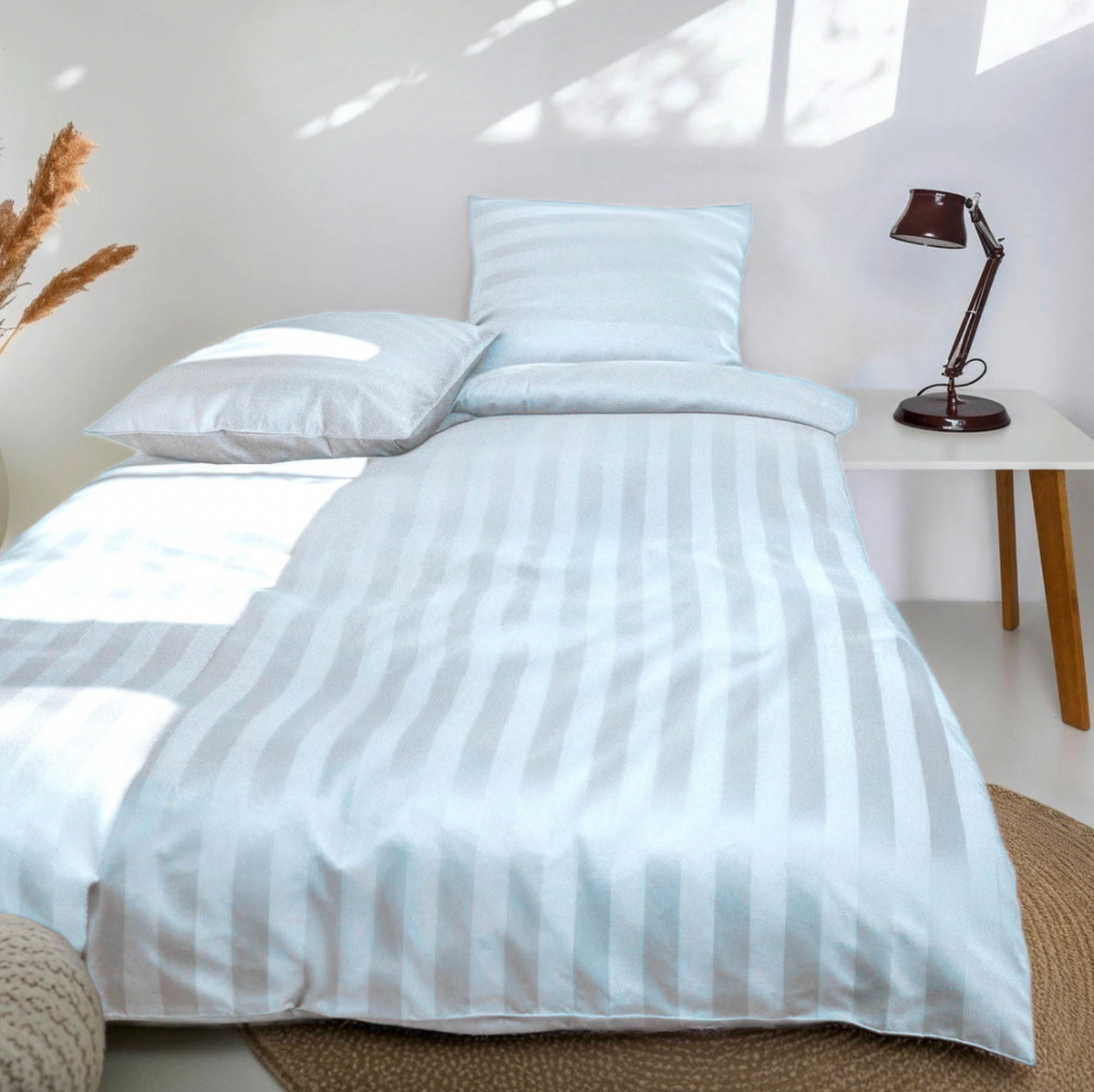 Parure de lit en satin de bambou, Bleu clair 140x200 - 63x60