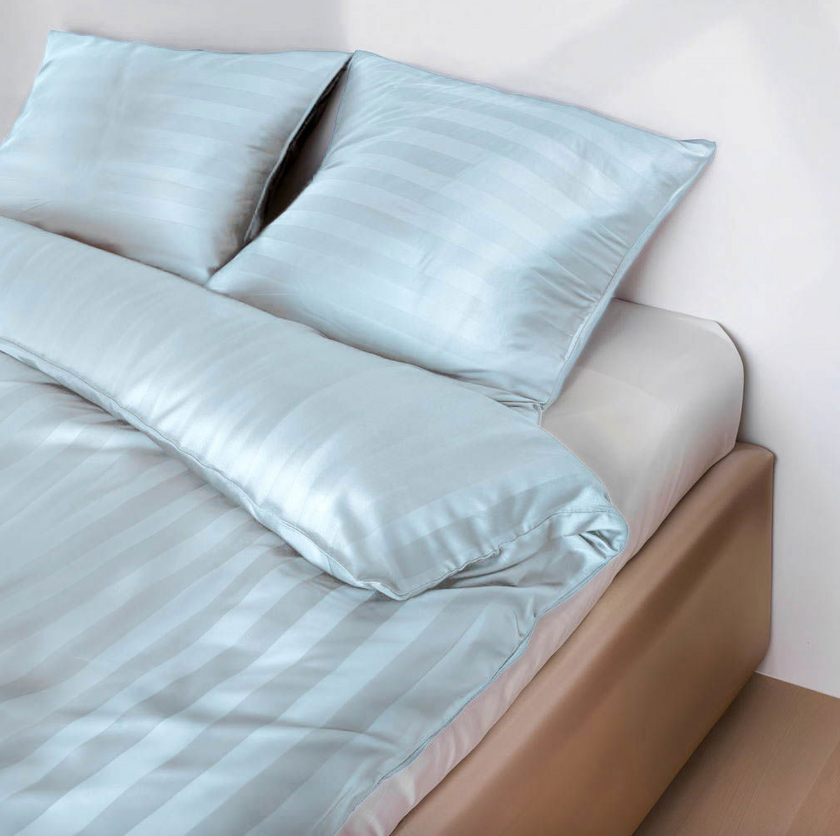 Parure de lit en satin de bambou, Bleu clair 140x200 - 63x60