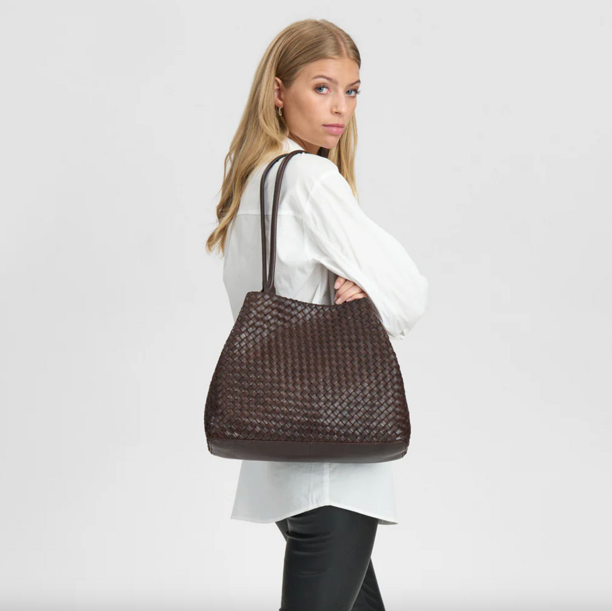 Sac cabas en cuir tressé - Brown