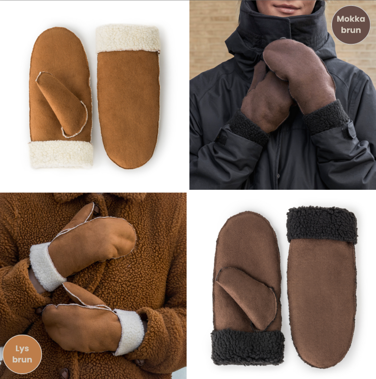 Moufles 2 couleurs brun clair, brun moka