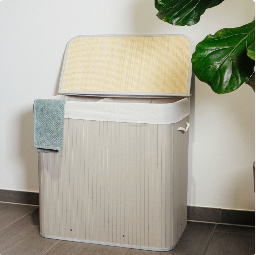 Panier à linge en bambou gris à 3 compartiments