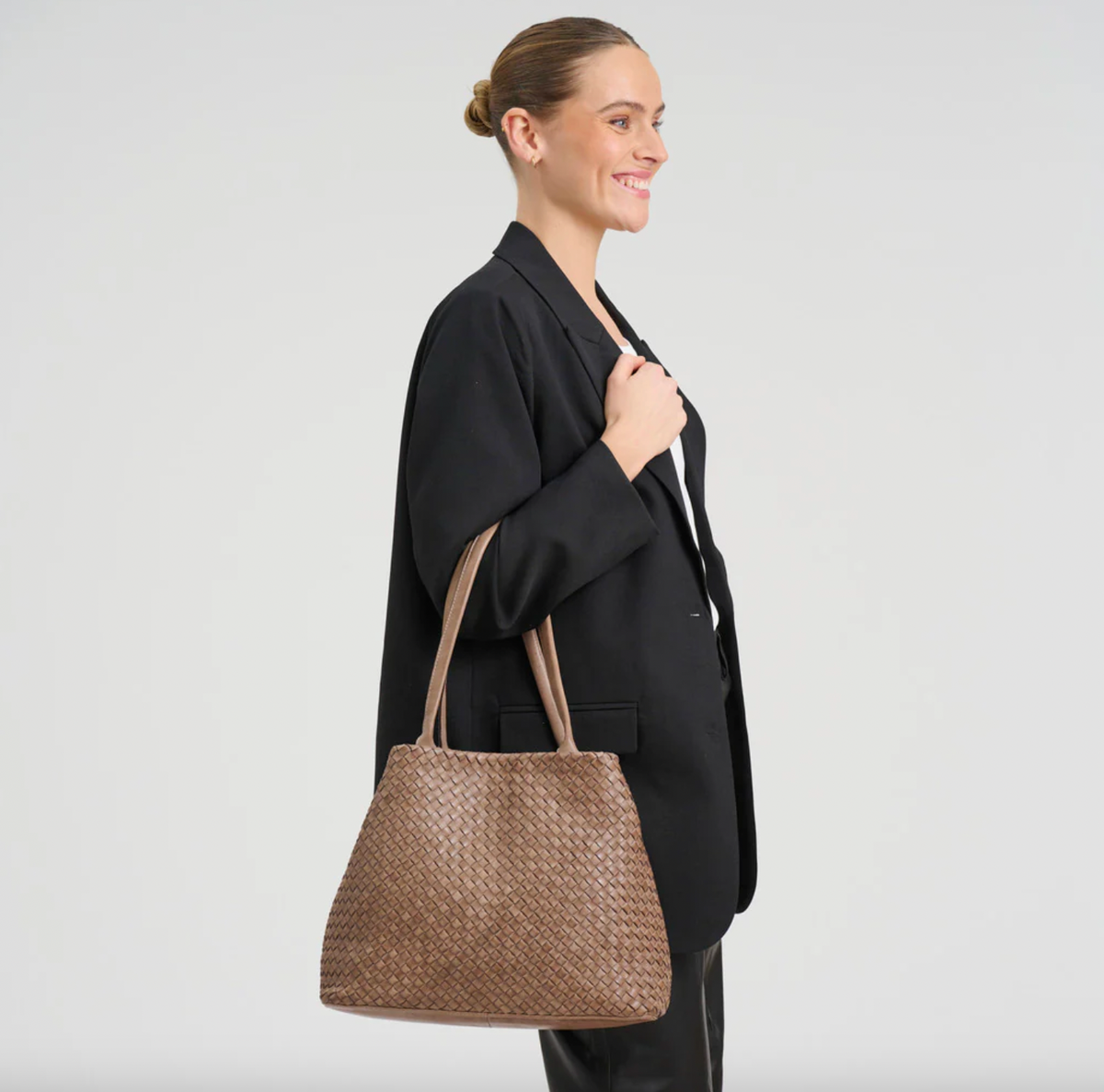 Cabas en cuir tressé - Dark taupe
