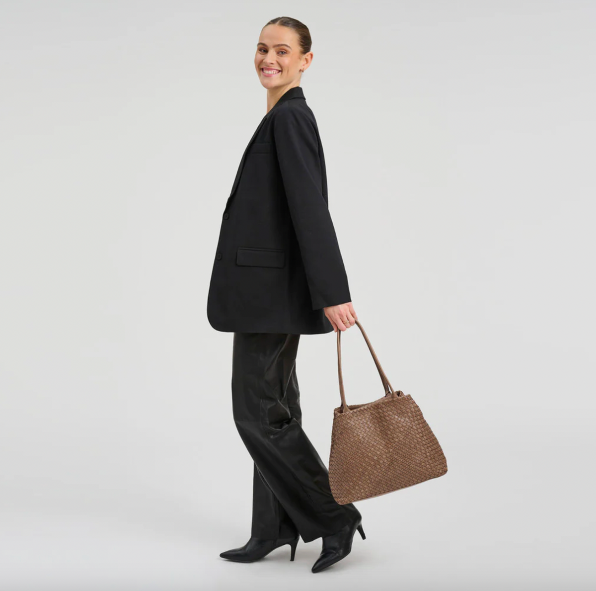Cabas en cuir tressé - Dark taupe