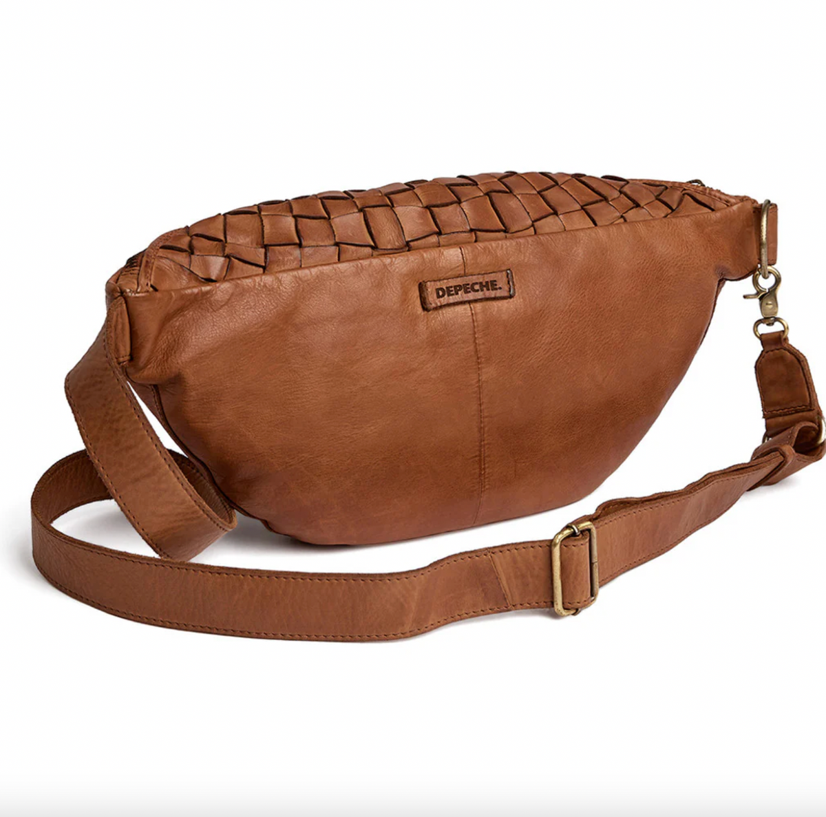 Bumbag Warsaw en cuir tressé à la main - Cognac vintage