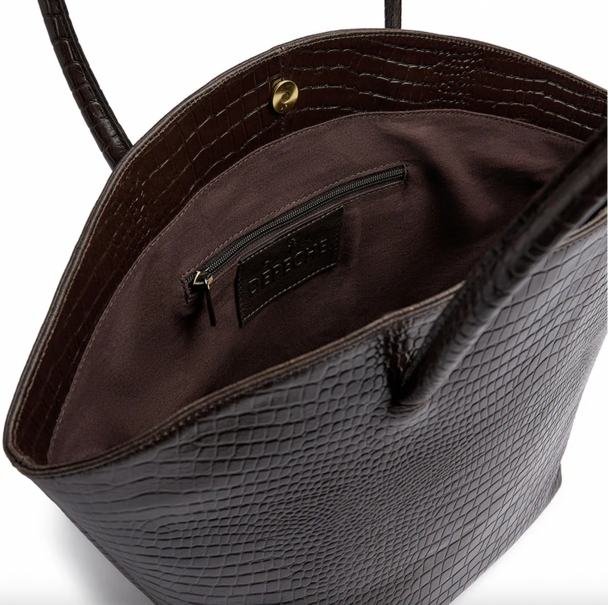 Shopper croco en cuir - Brown