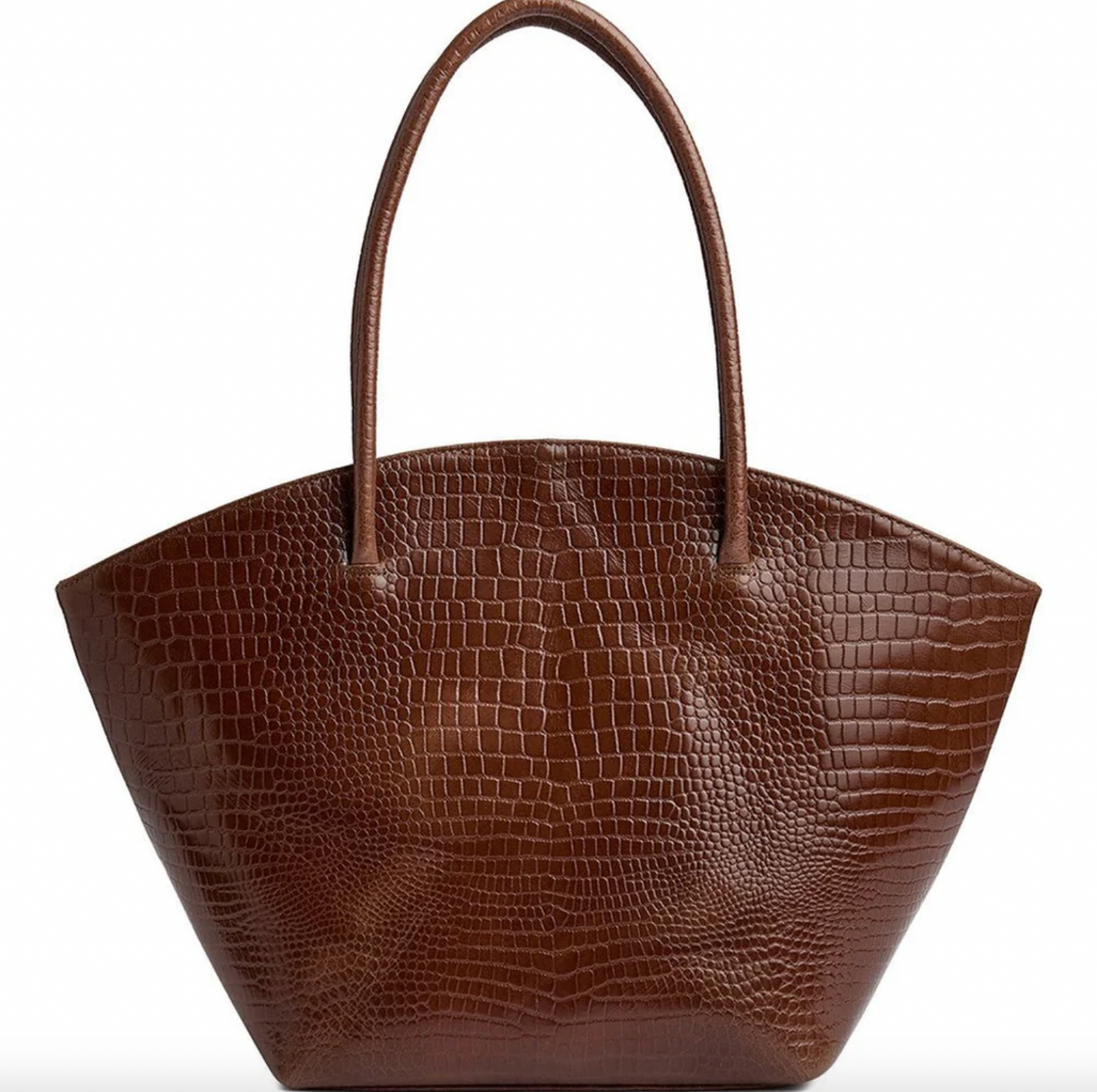 Shopper croco en cuir - Cognac