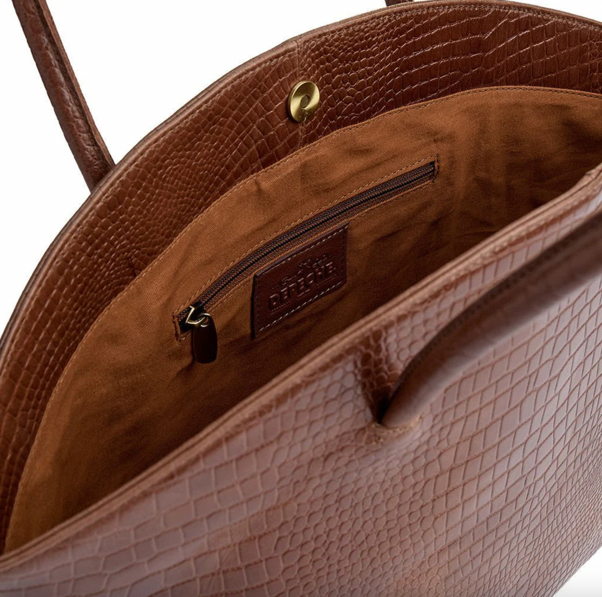 Shopper croco en cuir - Cognac