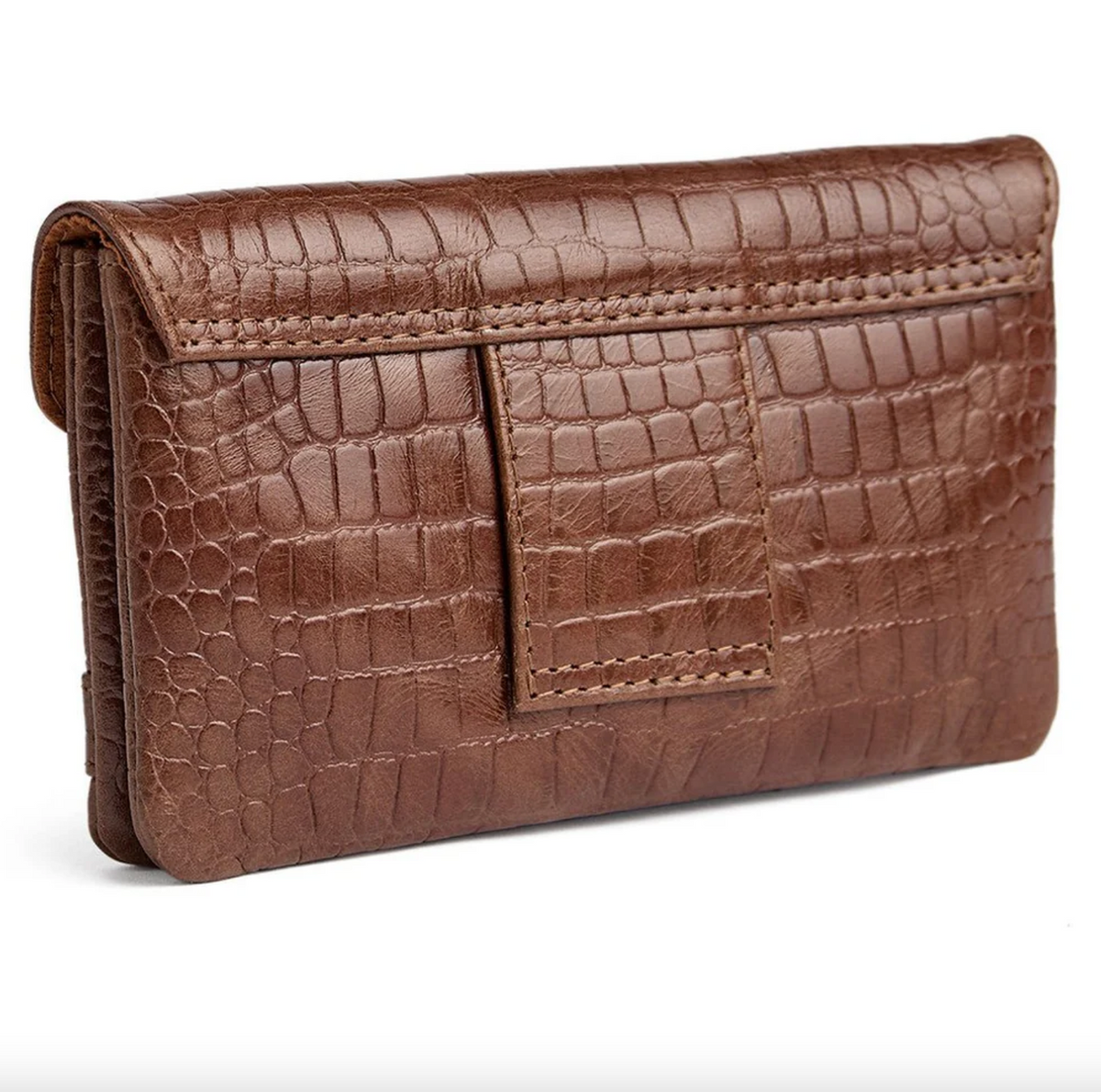 Portefeuille croco en cuir - Cognac