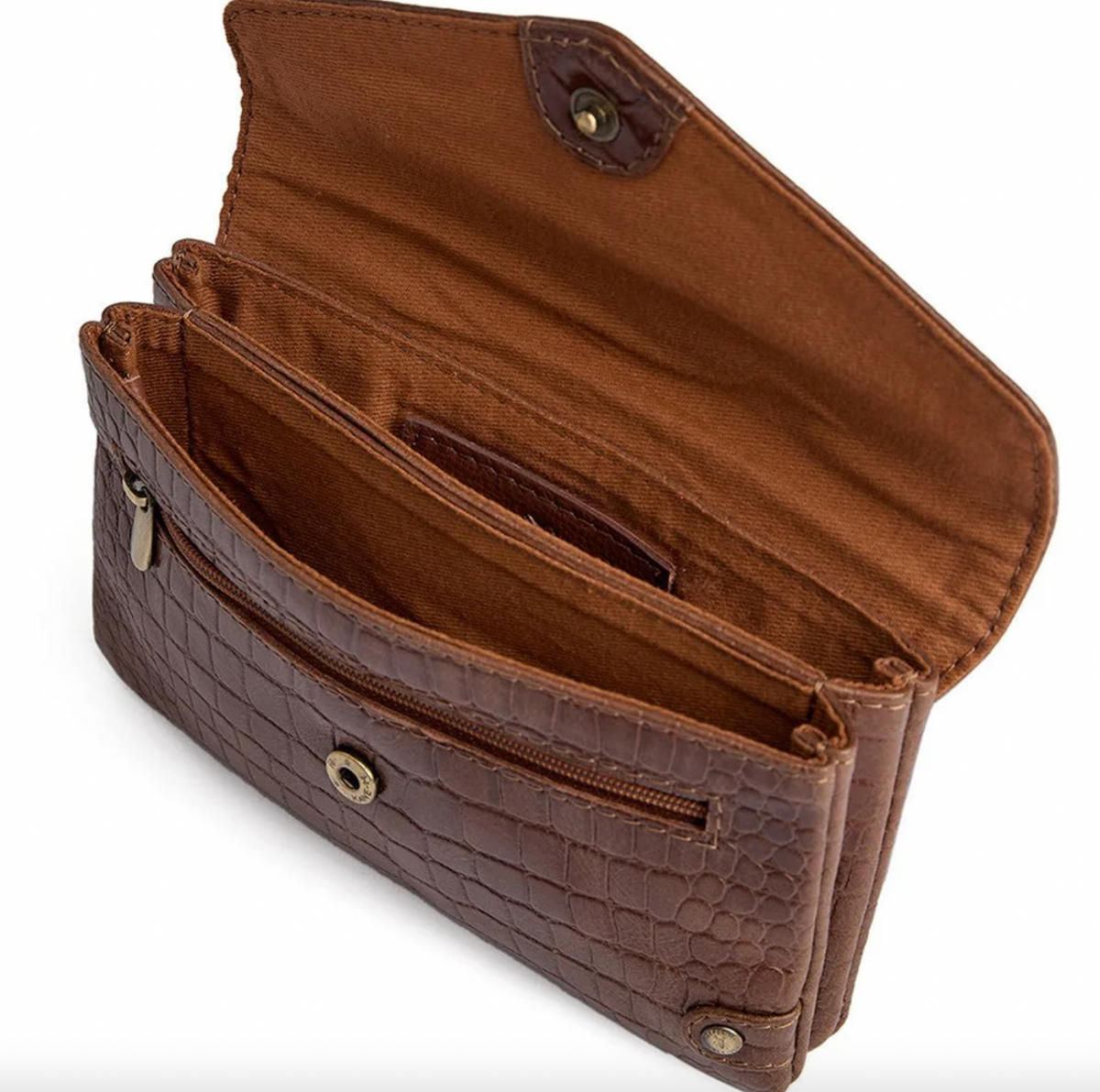 Portefeuille croco en cuir - Cognac