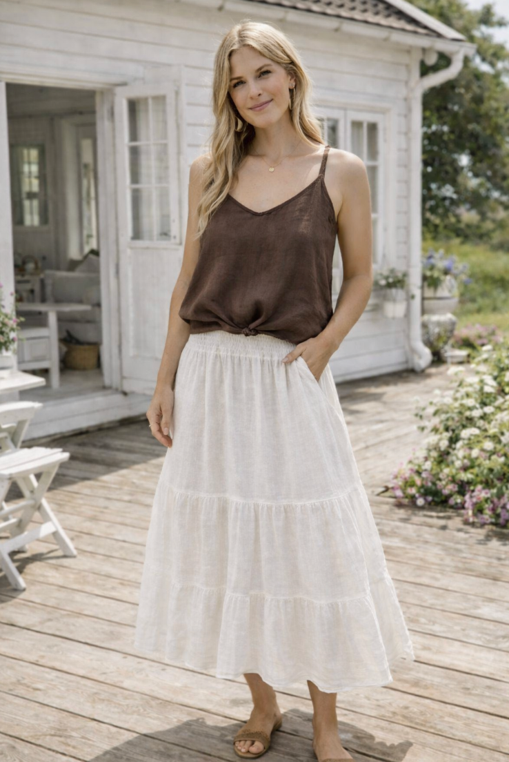 Top NAOMI marron - 100% lin