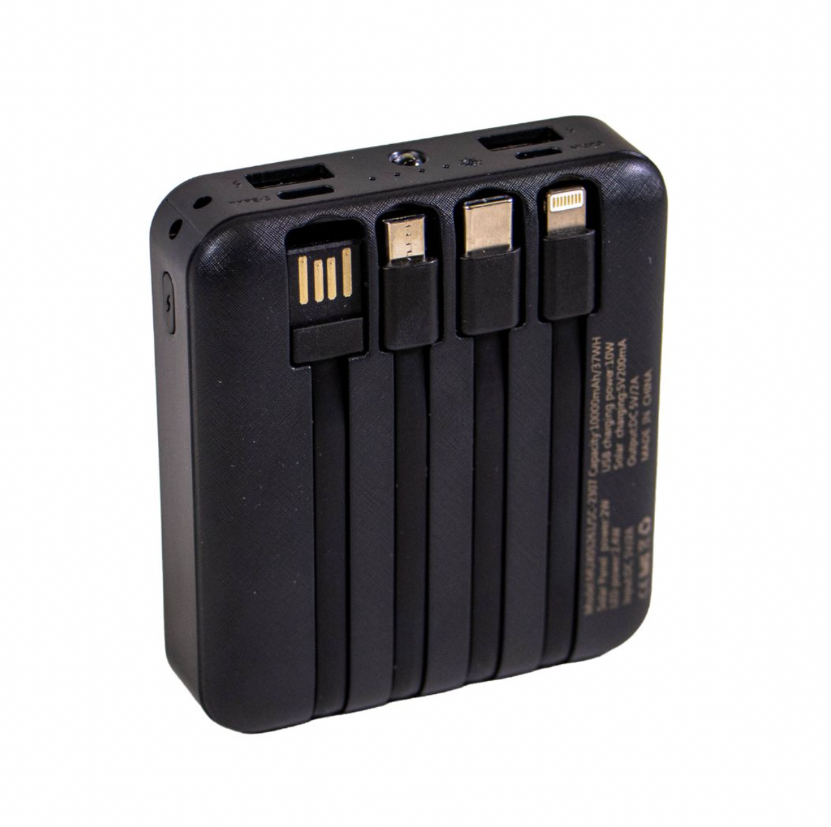 Mini batterie externe solaire avec câbles, 10 000 mAh
