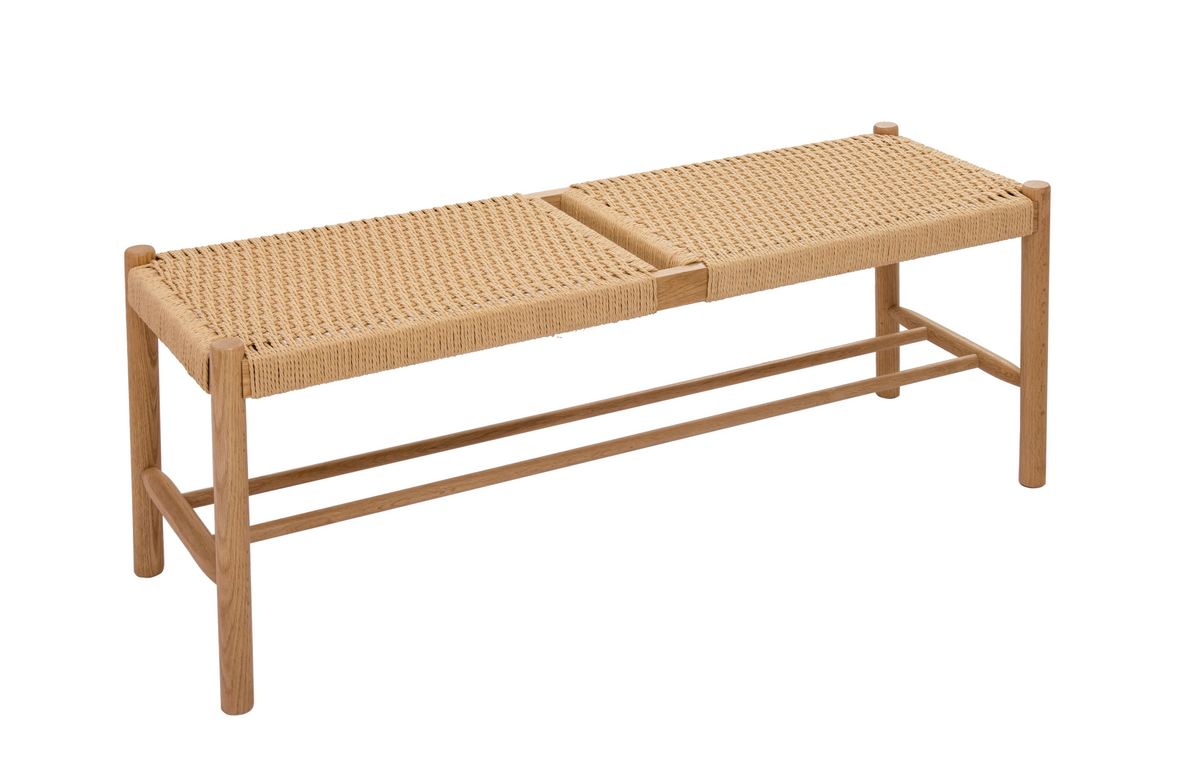 Banc Cotta en chêne massif et assise tressée - 110cm