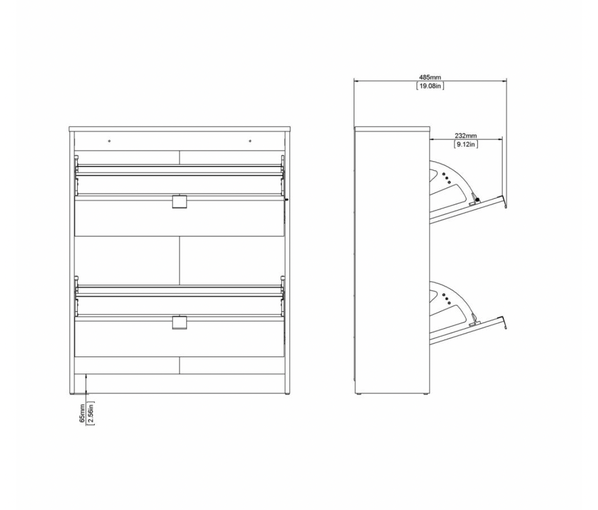 Meuble à chaussures avec 2 compartiments + 2 niveaux - Grey