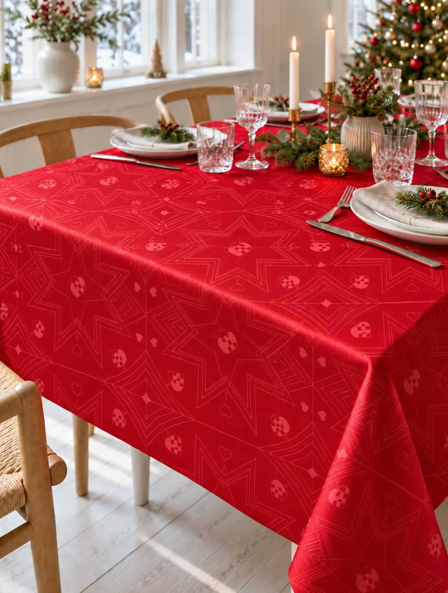 Nappe de Noël Jacquard - Rouge 240cm – Nappe en Jacquard Rouge