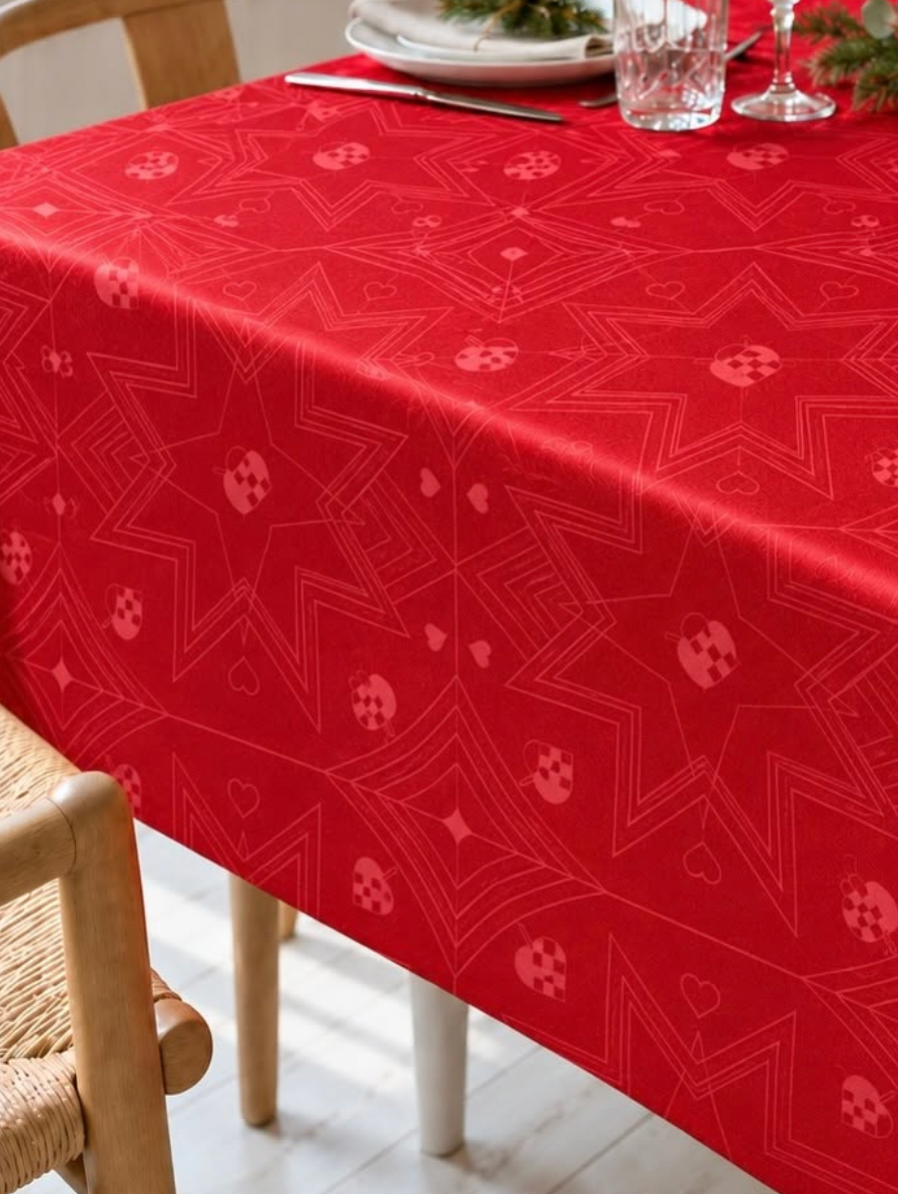 Nappe de Noël Jacquard - Rouge 240cm – Nappe en Jacquard Rouge
