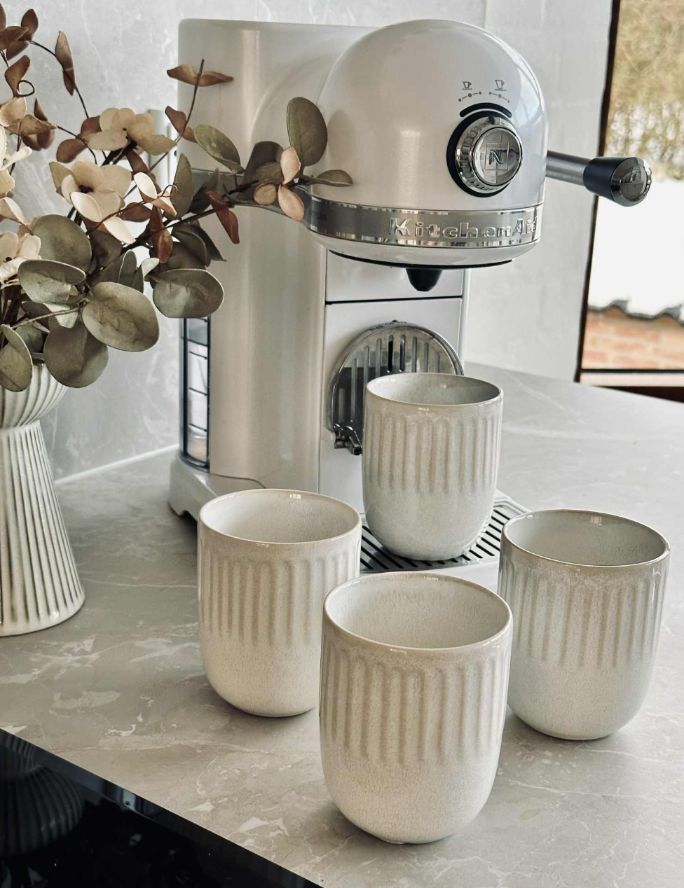 Lot de 4 mugs en grès - Crème
