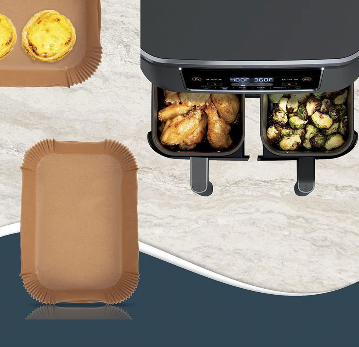 Moules en papier pour airfryer, rectangulaires - 100 pcs