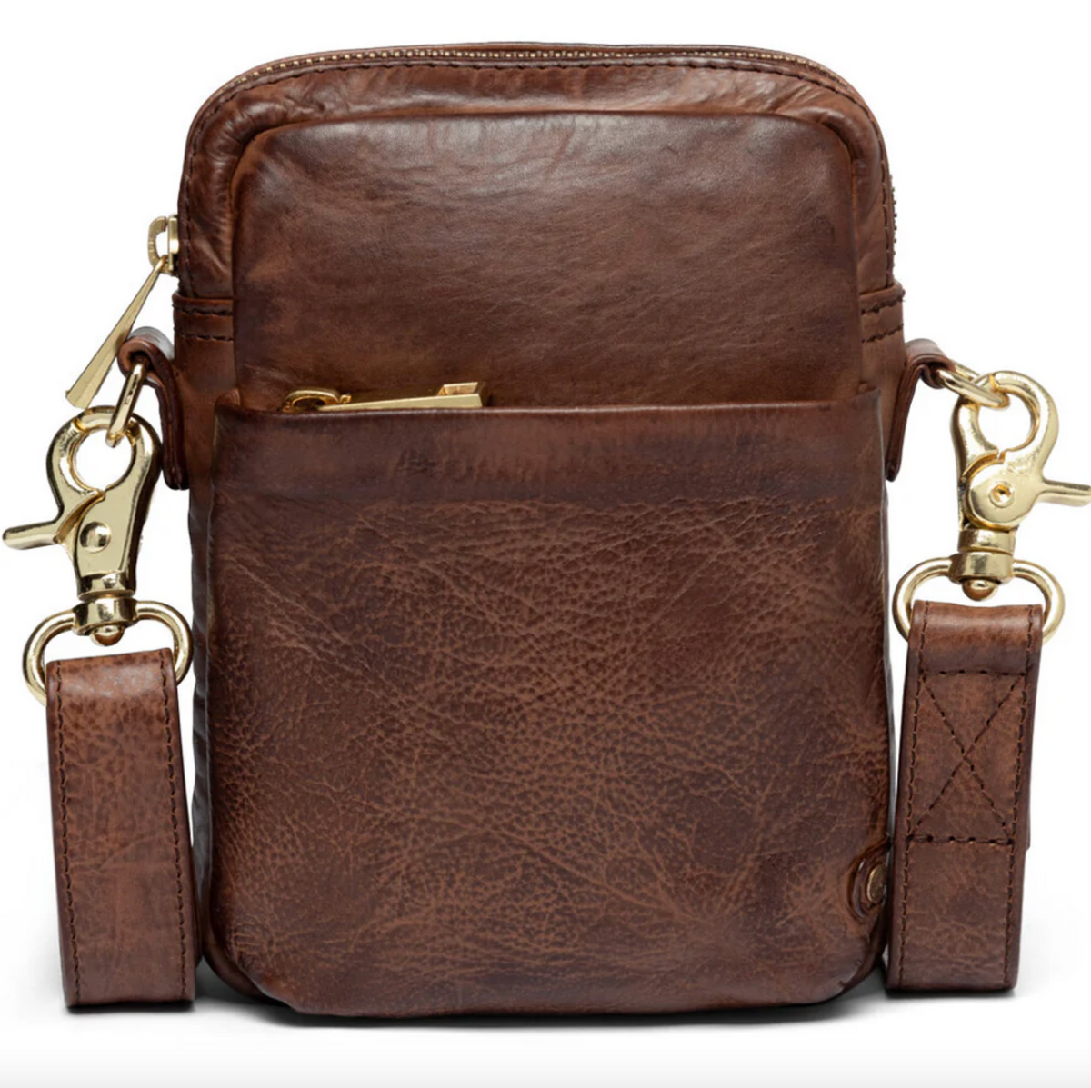 Sac téléphone Liva Brandy en cuir de veau