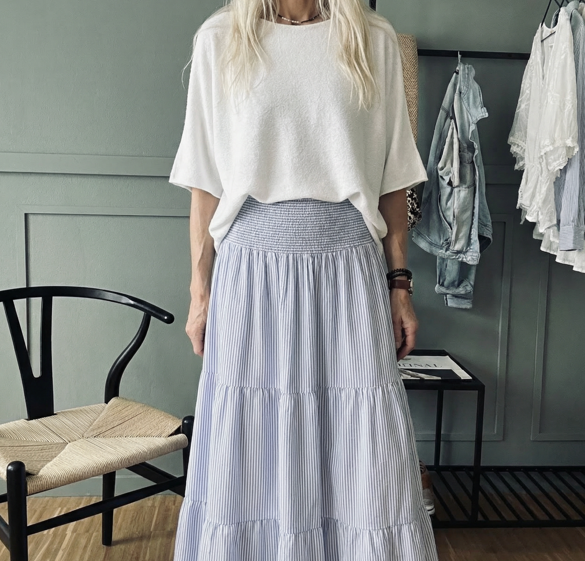 Jupe avec smocks – Rayures bleues