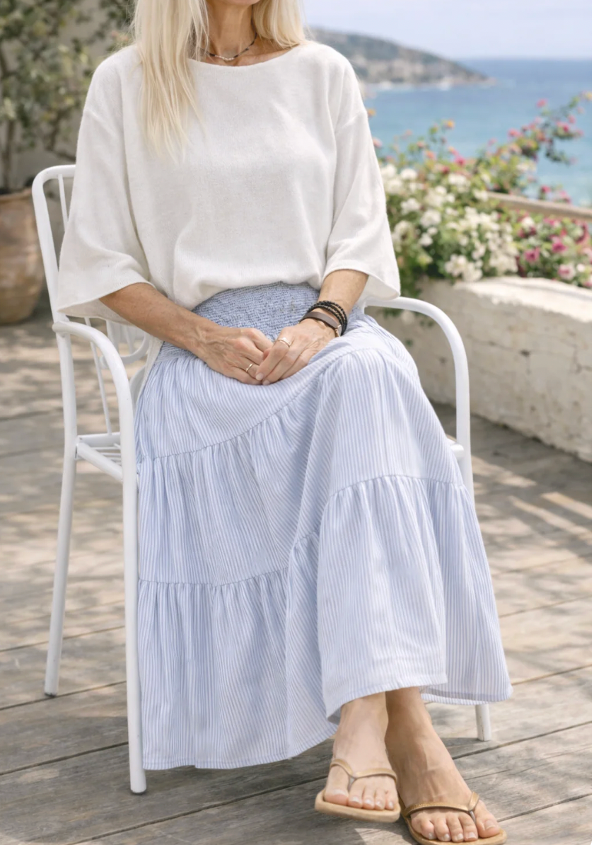 Jupe avec smocks – Rayures bleues