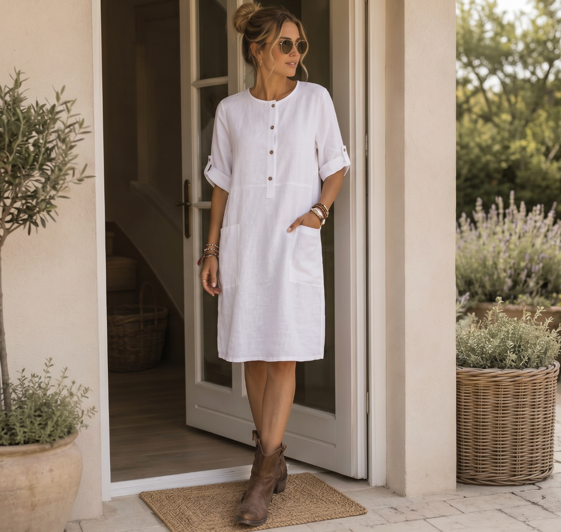 Robe en mélange de lin  – White