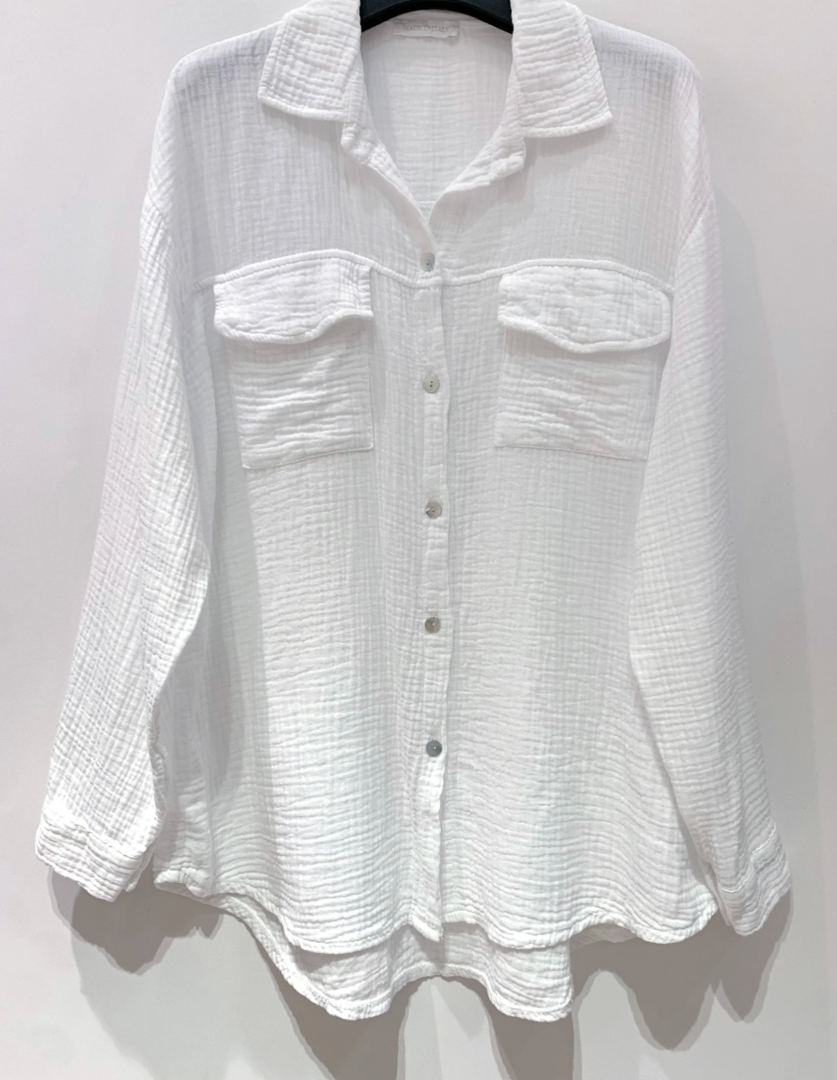 Chemise CARO en coton gaufré – Blanc